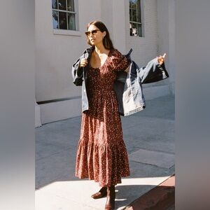 Women’s Burgundy Floral Tiered Midi Dress